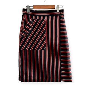 Tomas Maier Made in Italy Striped Satin-Twill High Waist Skirt